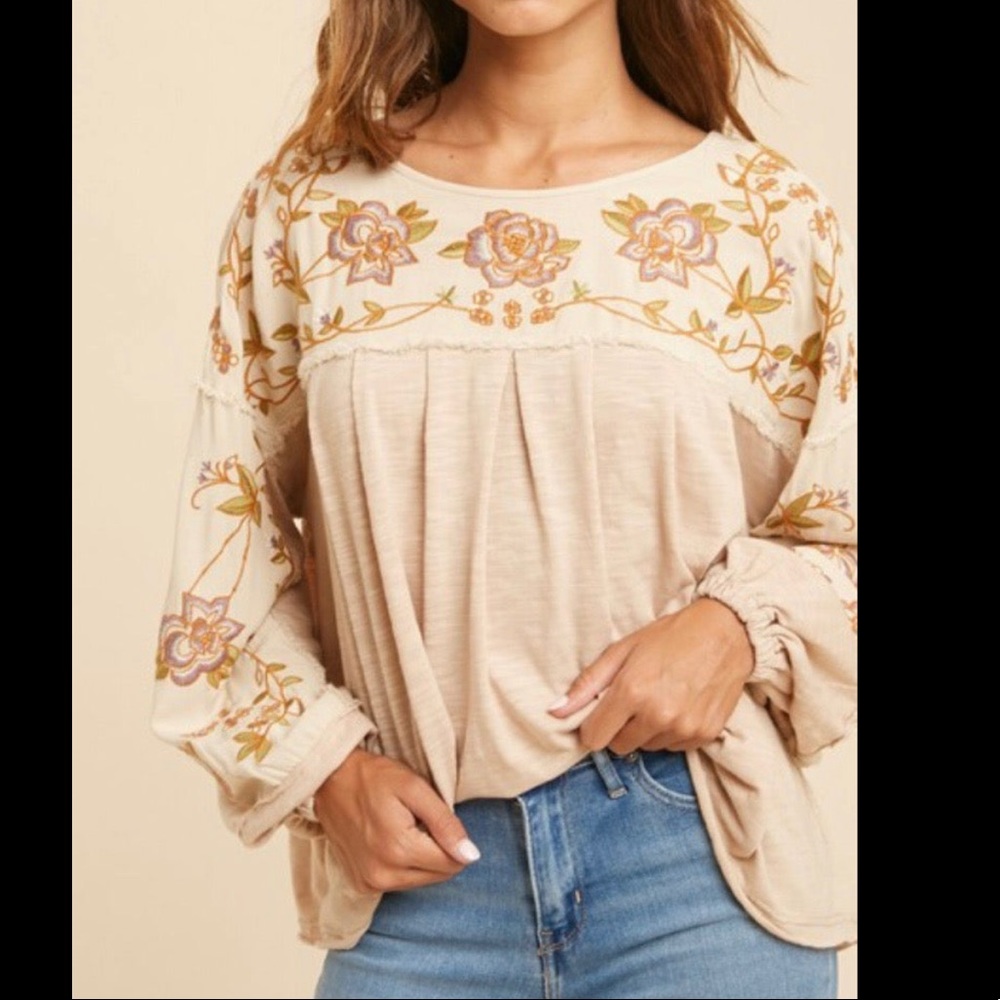 NWT- Embroidered Cotton Boho Blouse